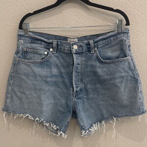 Citizens Of Humanity Faded Light Blue Frayed Hem Denim Shorts